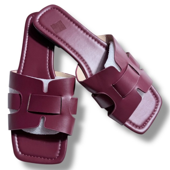 NEW Womens Burgundy H Style Slip On Flat Sandals Sz 11 Womens EU 44 Wine colord - Picture 10 of 12